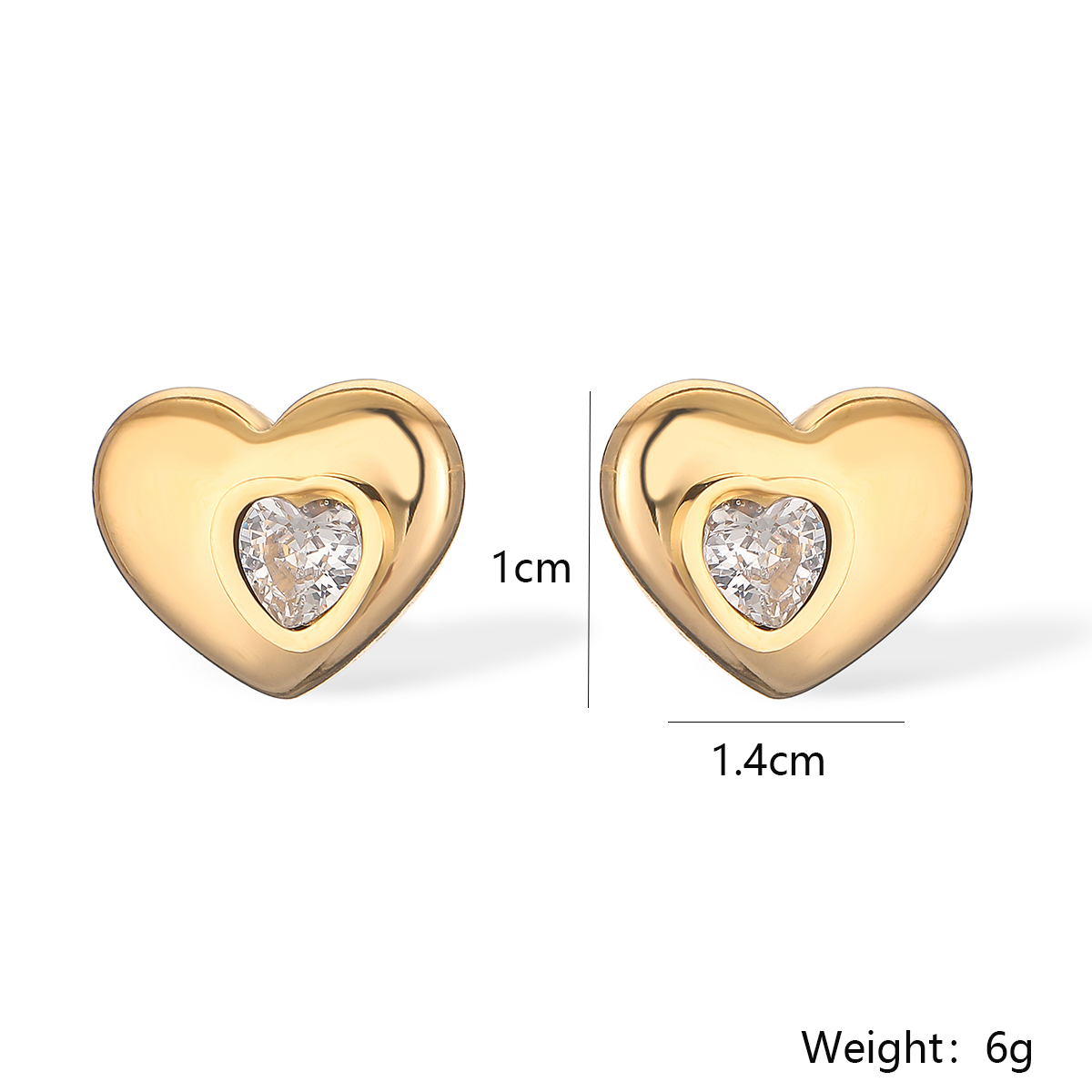 1 Pair Simple Style Heart Shape Plating Inlay 304 Stainless Steel Zircon 18K Gold Plated Drop Earrings Ear Studs display picture 1