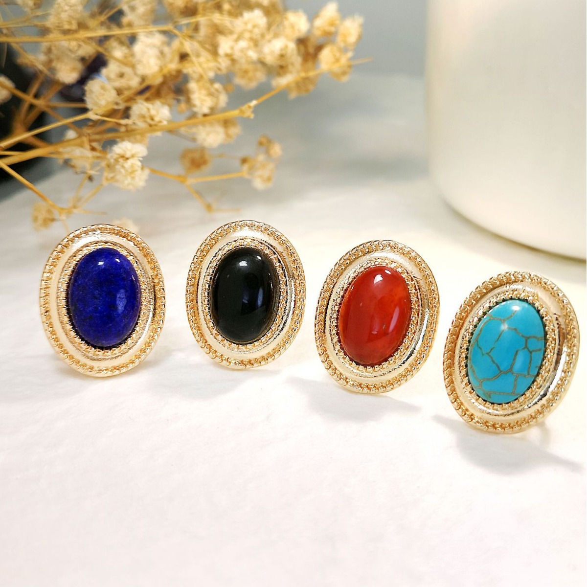 1 Pair Retro Ethnic Style Geometric Inlay Metal Artificial Gemstones Natural Stone Gold Plated Silver Plated Ear Cuffs display picture 4