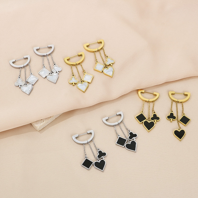 1 Pair Simple Style Square Heart Shape Chain Inlay Stainless Steel Shell 18K Gold Plated Drop Earrings display picture 8