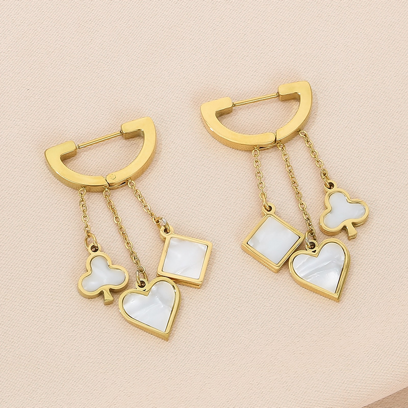 1 Pair Simple Style Square Heart Shape Chain Inlay Stainless Steel Shell 18K Gold Plated Drop Earrings display picture 10