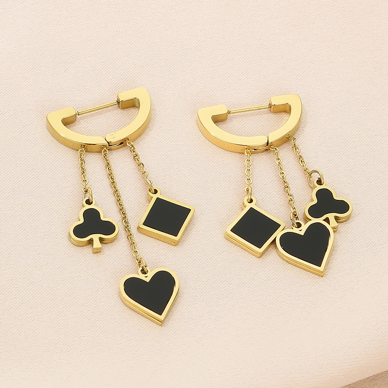 1 Pair Simple Style Square Heart Shape Chain Inlay Stainless Steel Shell 18K Gold Plated Drop Earrings display picture 11