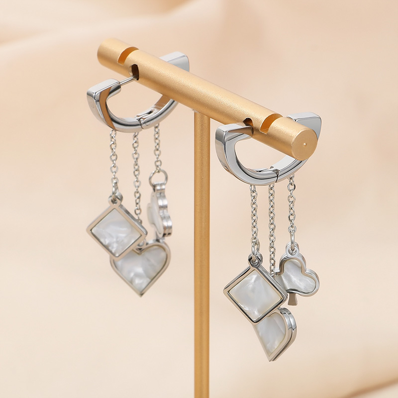 1 Pair Simple Style Square Heart Shape Chain Inlay Stainless Steel Shell 18K Gold Plated Drop Earrings display picture 7
