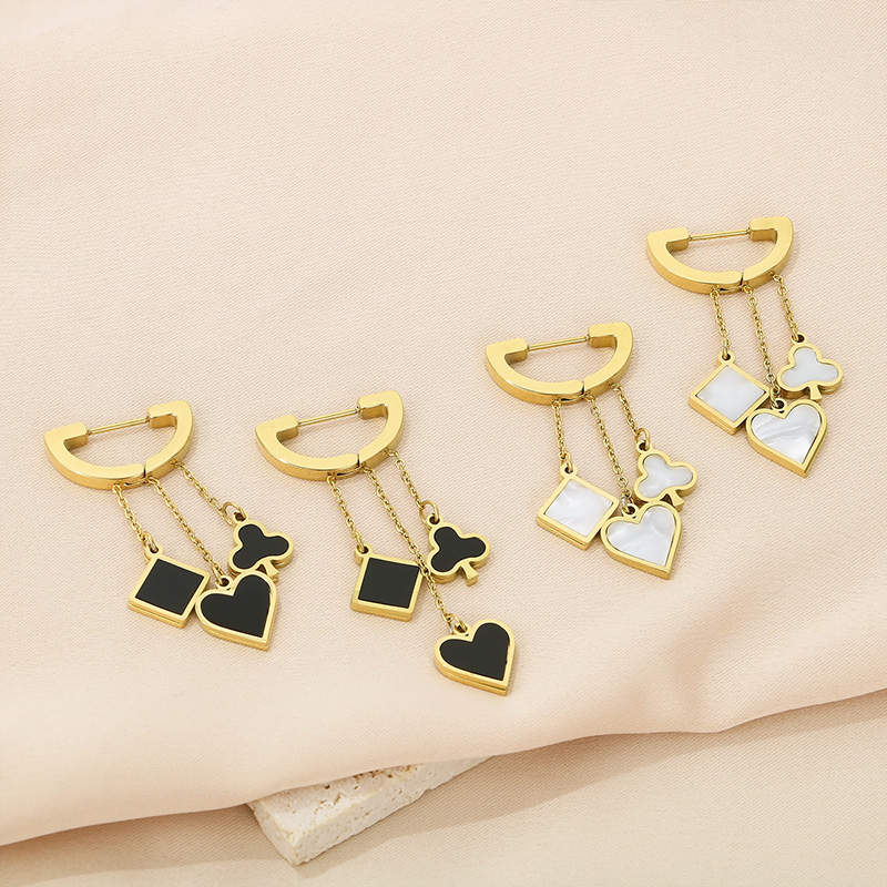 1 Pair Simple Style Square Heart Shape Chain Inlay Stainless Steel Shell 18K Gold Plated Drop Earrings display picture 13