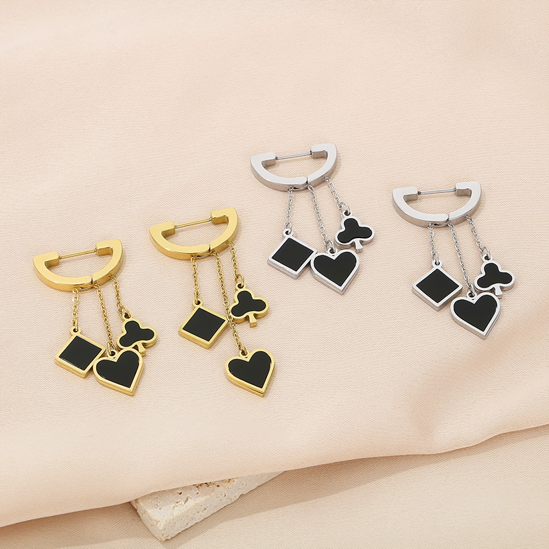1 Pair Simple Style Square Heart Shape Chain Inlay Stainless Steel Shell 18K Gold Plated Drop Earrings display picture 14