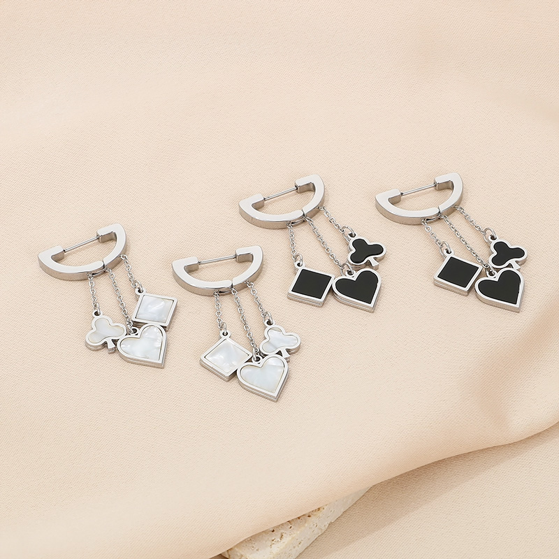 1 Pair Simple Style Square Heart Shape Chain Inlay Stainless Steel Shell 18K Gold Plated Drop Earrings display picture 15