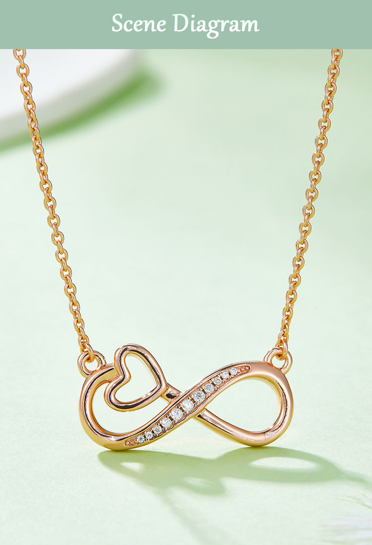 Elegant Simple Style Infinity Heart Shape Sterling Silver Moissanite Rose Gold Plated Silver Plated Pendant Necklace display picture 5