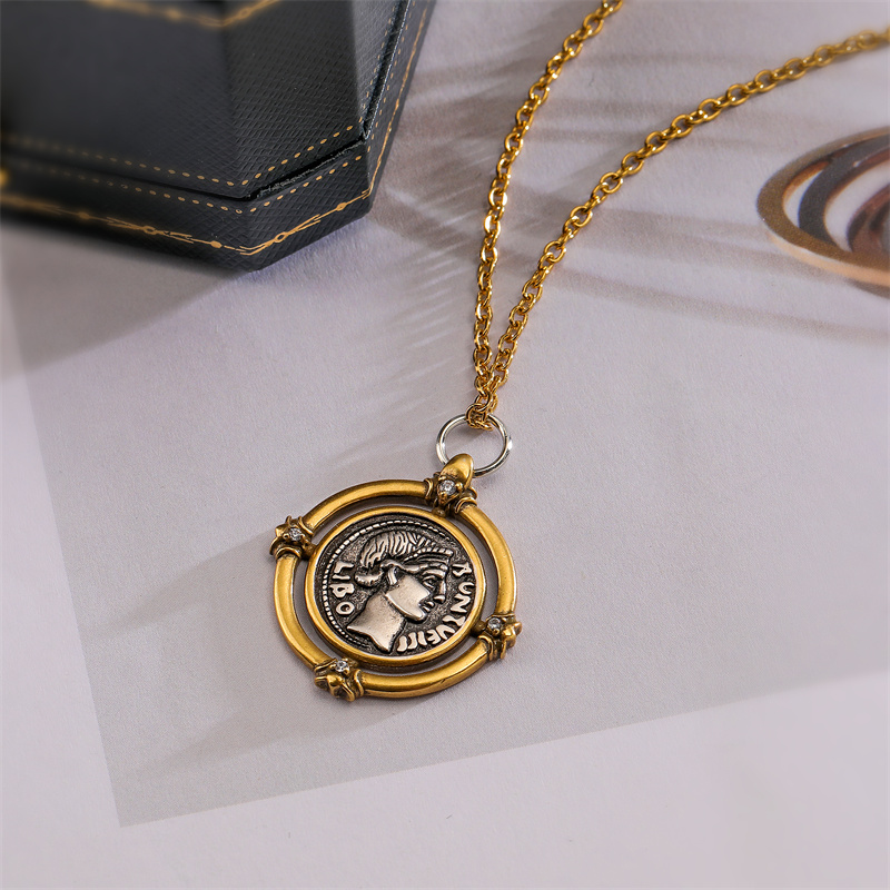 Ig Style Simple Style Portrait Stainless Steel Copper Plating Inlay Zircon Gold Plated Pendant Necklace display picture 5