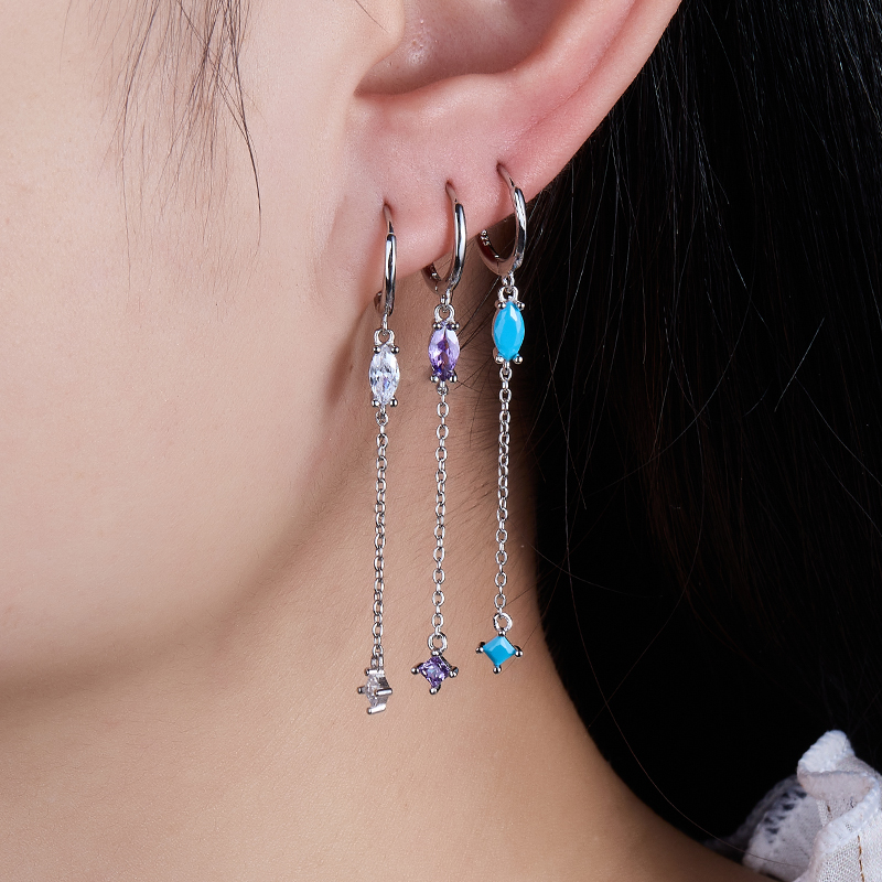 1 Pair Elegant Luxurious Shiny Water Droplets Tassel Plating Inlay Sterling Silver Turquoise Zircon 18k Gold Plated White Gold Plated Drop Earrings display picture 6