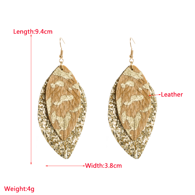 1 Pair Elegant Leaf Plating Pu Leather Alloy Drop Earrings display picture 1