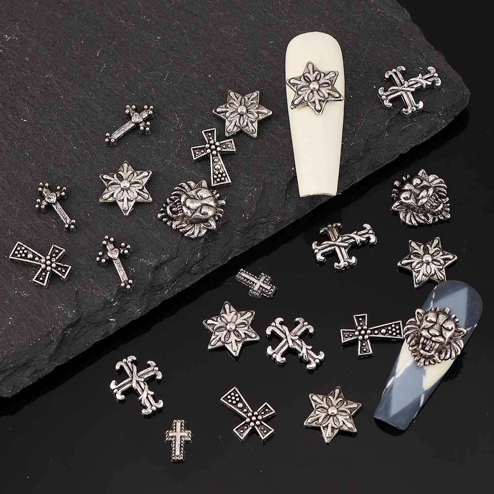 Gothic Retro Punk Pentagram Cross Zinc Alloy Nail Decoration Accessories 1 Set display picture 4
