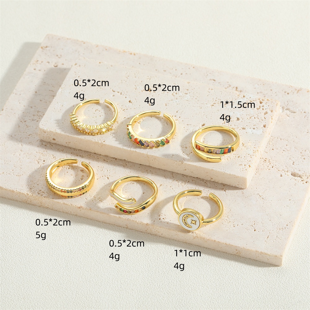 Simple Style Geometric Copper Plating Inlay Shell Zircon 14k Gold Plated Open Rings display picture 7