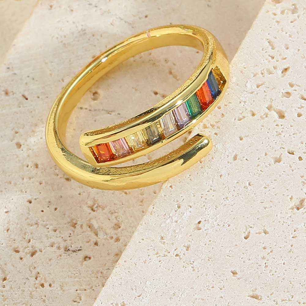 Simple Style Geometric Copper Plating Inlay Shell Zircon 14k Gold Plated Open Rings display picture 5