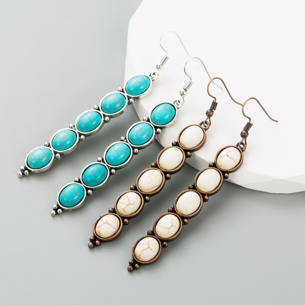 1 Pair Elegant Oval Inlay Alloy Turquoise Turquoise Drop Earrings display picture 2