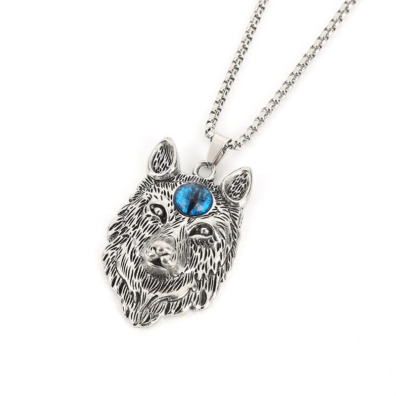 Casual Cool Style Animal Wolf Titanium Steel Plating Metal Inlay Beads Silver Plated Pendant Necklace display picture 5