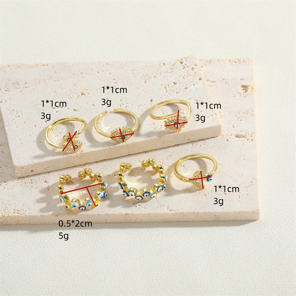 Vintage Style Simple Style Commute Devil's Eye Copper Enamel Plating Inlay Zircon 14k Gold Plated Open Rings display picture 8
