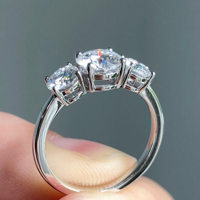 Décontractée Glamour Rond Argent Sterling Gra Incruster Moissanite Anneaux display picture 2