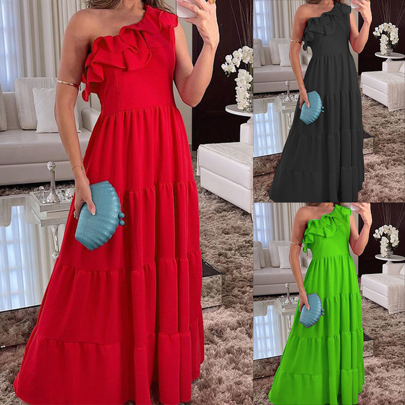 Women's Regular Dress Elegant Oblique Collar Sleeveless Solid Color Maxi Long Dress Party Street display picture 1