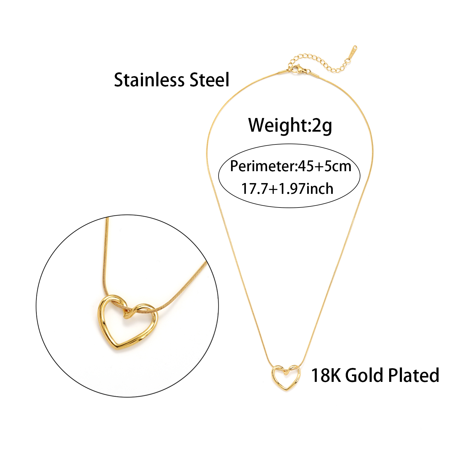 Elegant Simple Style Heart Shape Stainless Steel Hollow Out 18k Gold Plated Pendant Necklace display picture 3
