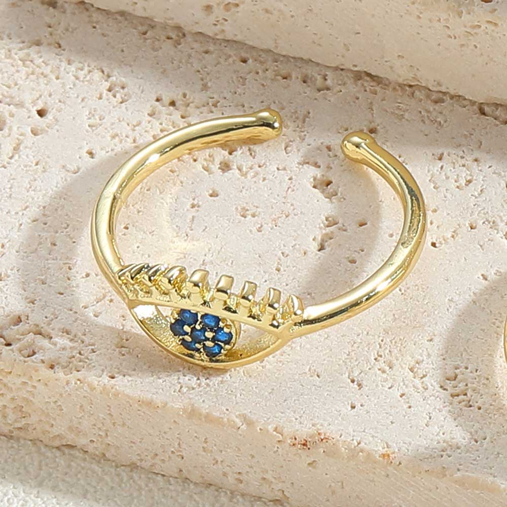 Vintage Style Simple Style Commute Devil's Eye Copper Enamel Plating Inlay Zircon 14k Gold Plated Open Rings display picture 4