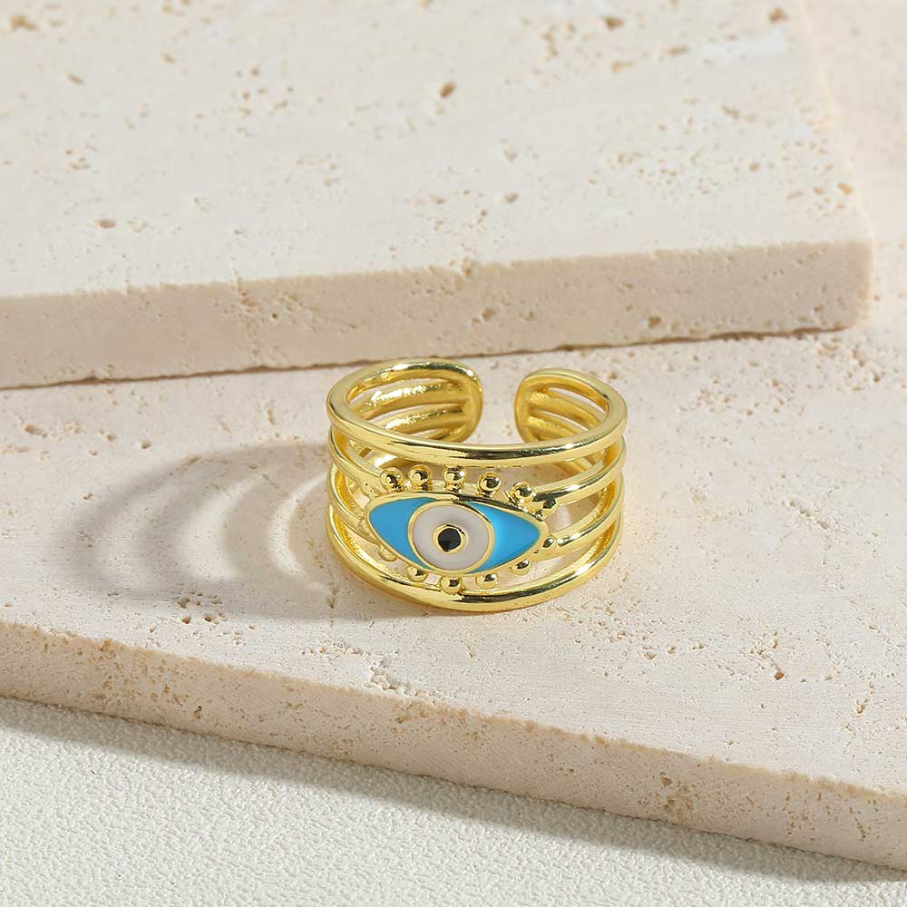 Vintage Style Simple Style Commute Devil's Eye Copper Enamel Plating Inlay Zircon 14k Gold Plated Open Rings display picture 2