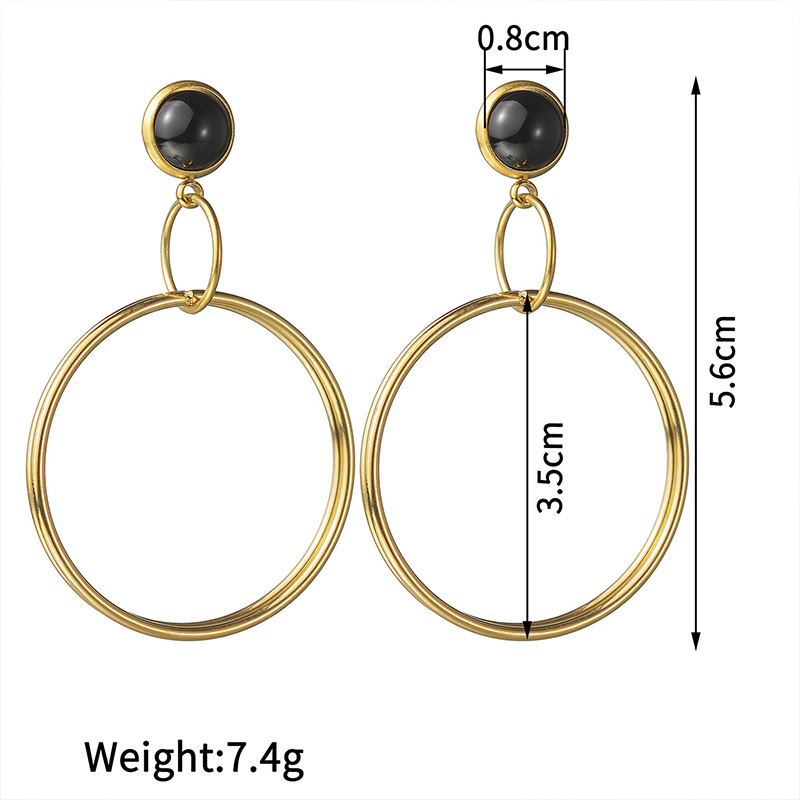 1 Pair Retro Simple Style Round Polishing Plating 304 Stainless Steel Black Natural Stone 18K Gold Plated Drop Earrings display picture 6