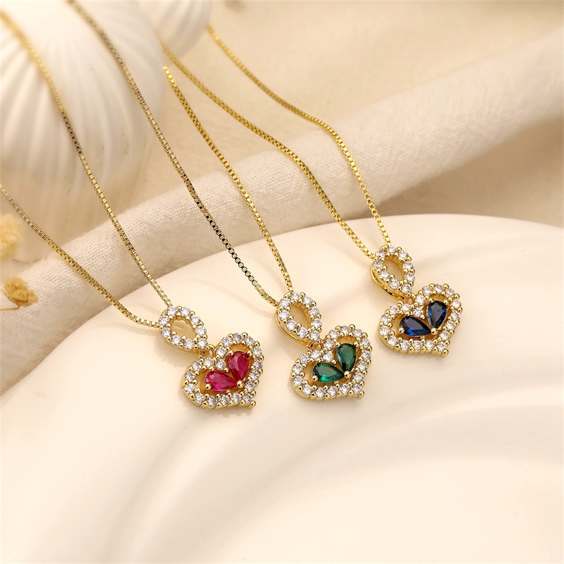 Ig Style Simple Style Heart Shape Copper Plating Inlay Zircon Gold Plated Pendant Necklace display picture 1