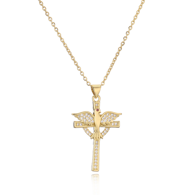 Ig Style Simple Style Cross Copper Plating Inlay Zircon Gold Plated Pendant Necklace display picture 5