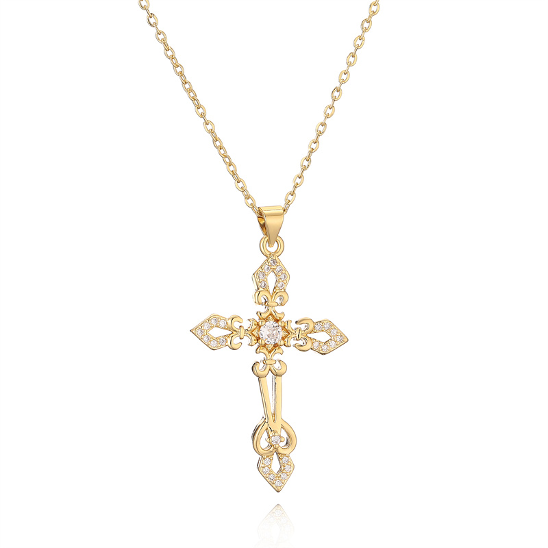 Ig Style Simple Style Cross Copper Plating Inlay Zircon Gold Plated Pendant Necklace display picture 6