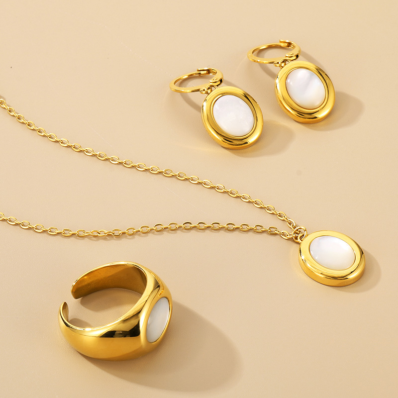 Stainless Steel 18K Gold Plated Simple Style Plating Inlay Oval Opal Jewelry Set display picture 10