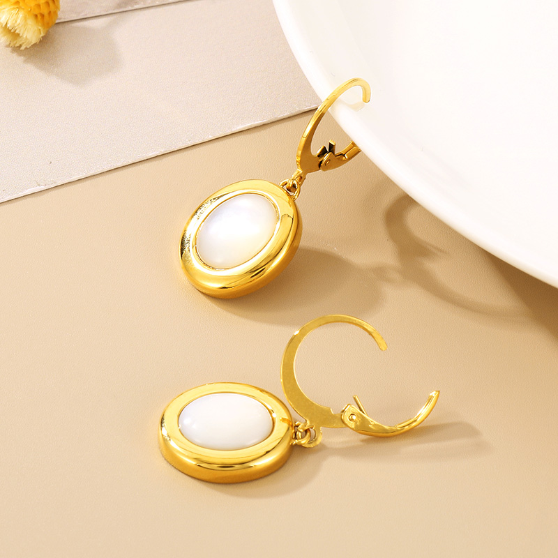 Stainless Steel 18K Gold Plated Simple Style Plating Inlay Oval Opal Jewelry Set display picture 11
