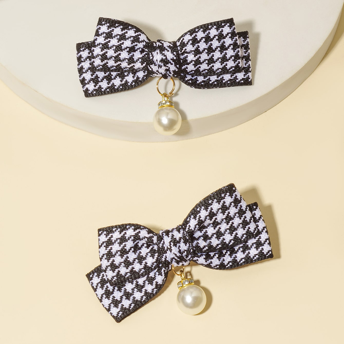 Women's Girl's Fairy Style Cute Preppy Style Houndstooth Synthetic Resin Fabric Bowknot Hair Clip display picture 2