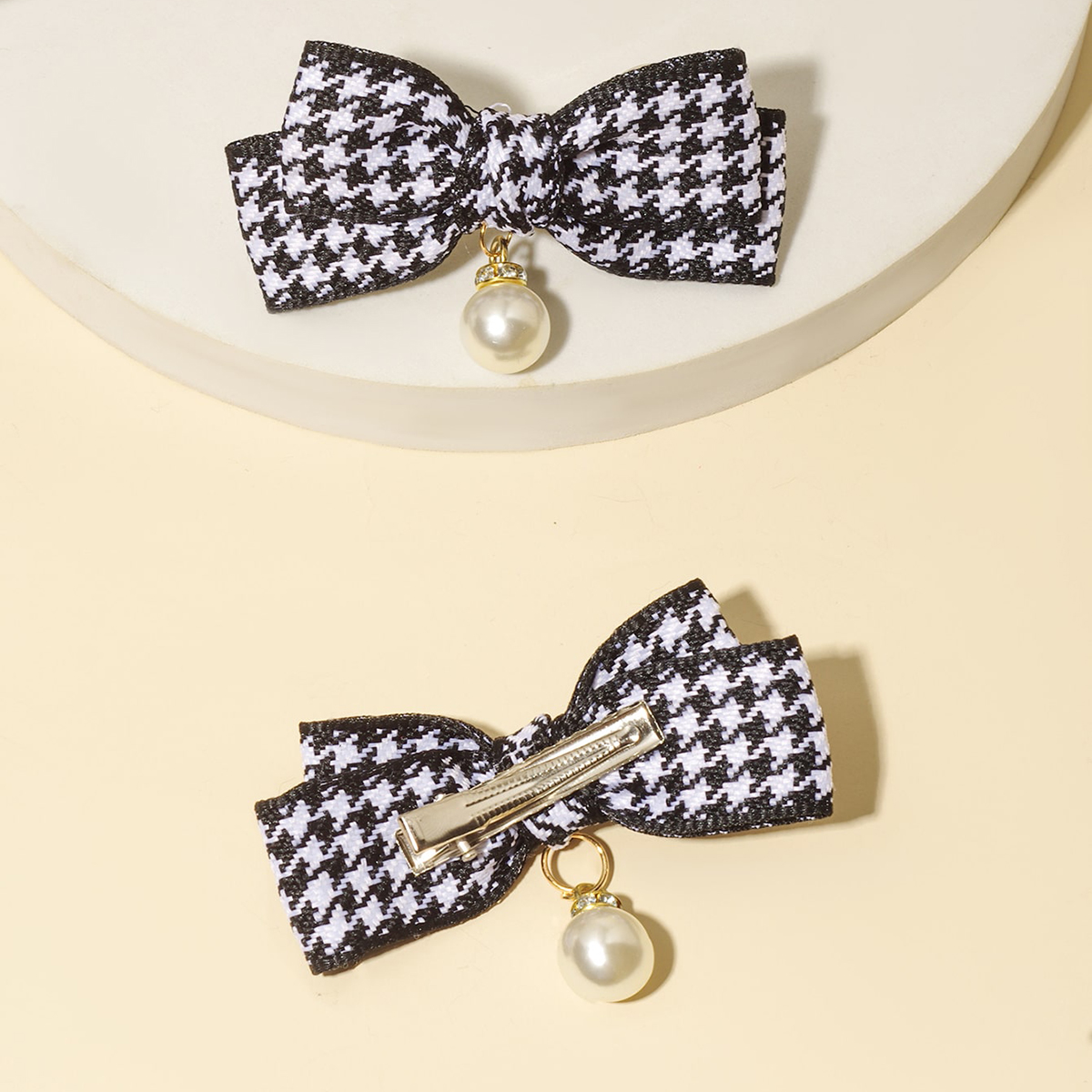 Women's Girl's Fairy Style Cute Preppy Style Houndstooth Synthetic Resin Fabric Bowknot Hair Clip display picture 3