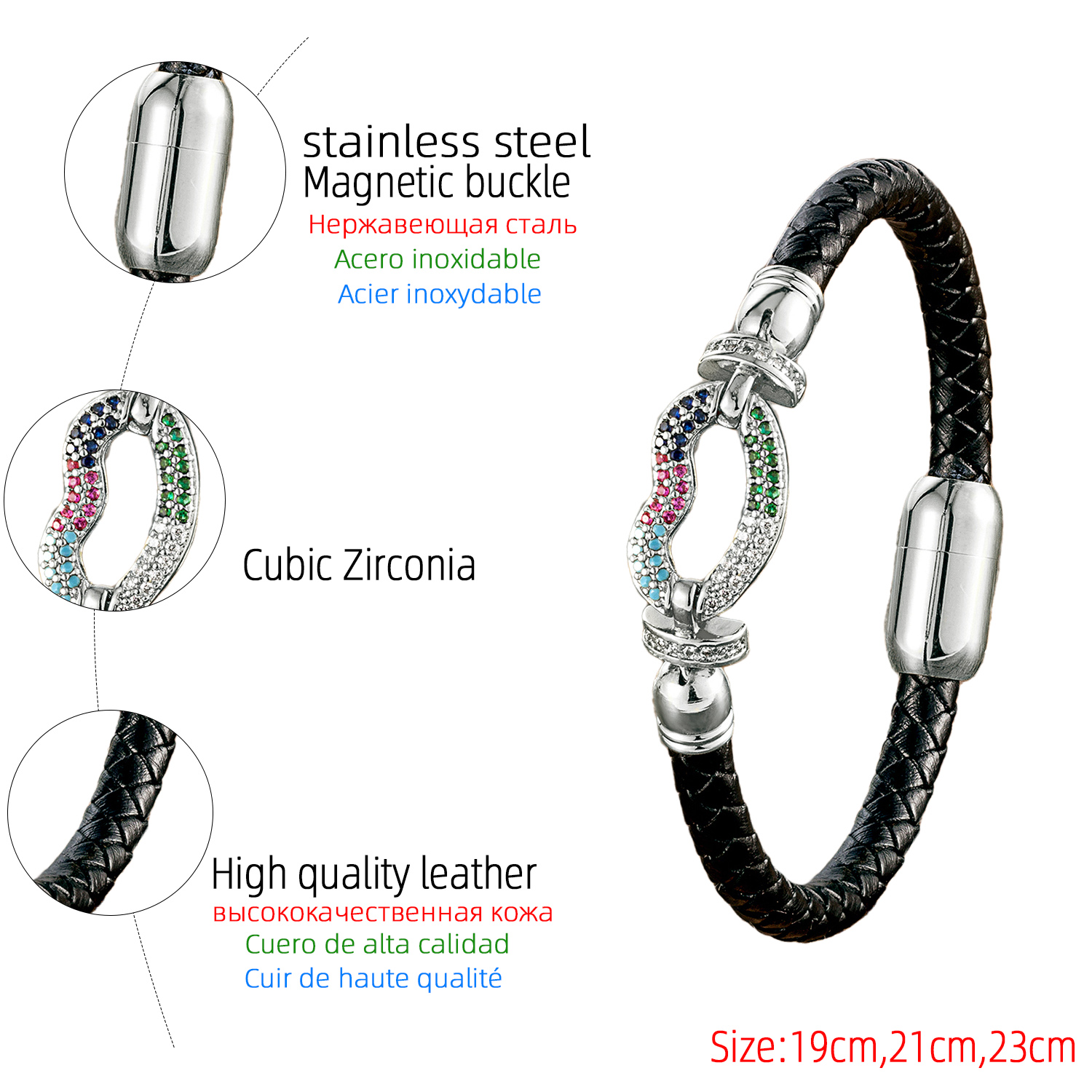 Sexy French Style Simple Style Lips Zircon Stainless Steel Pu Leather Wholesale Bracelets display picture 8