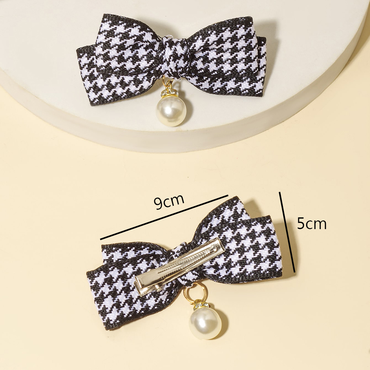 Women's Girl's Fairy Style Cute Preppy Style Houndstooth Synthetic Resin Fabric Bowknot Hair Clip display picture 4