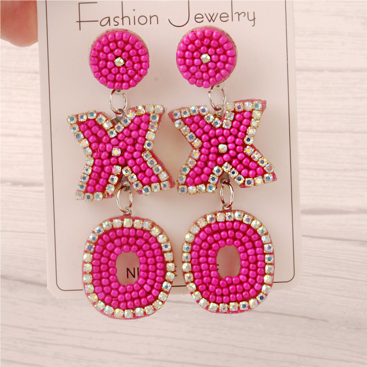 1 Pair Retro Letter Handmade Inlay Stainless Steel Cloth Glass Drop Earrings display picture 3