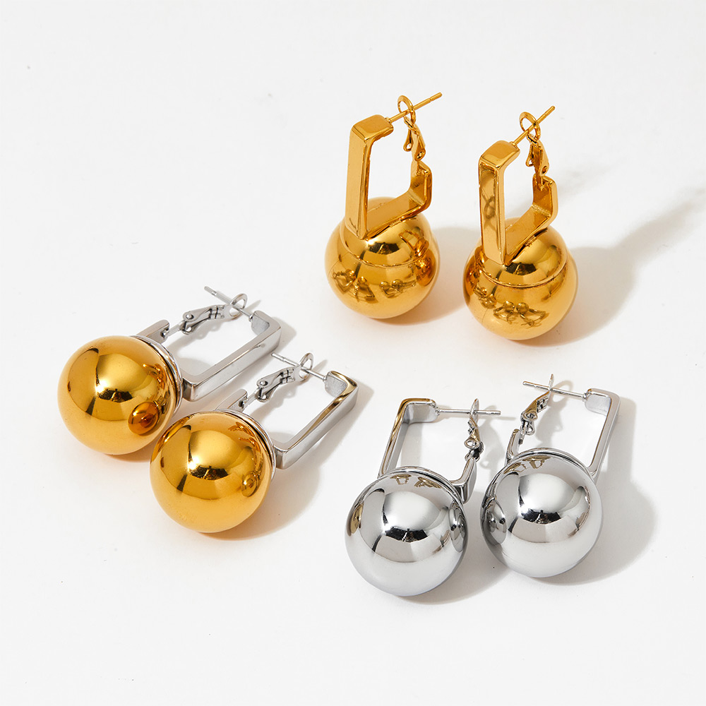 1 Pair Simple Style Ball Polishing Plating 304 Stainless Steel 16K Gold Plated White Gold Plated Gold Plated Drop Earrings display picture 2