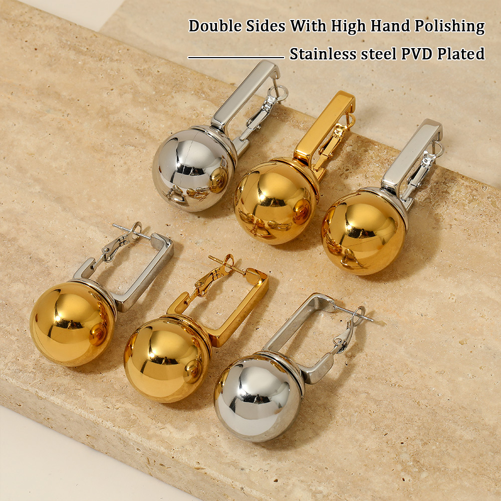 1 Pair Simple Style Ball Polishing Plating 304 Stainless Steel 16K Gold Plated White Gold Plated Gold Plated Drop Earrings display picture 6