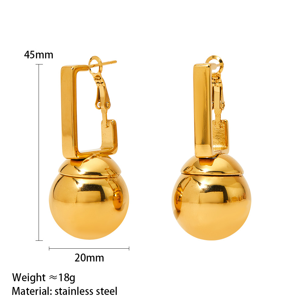 1 Pair Simple Style Ball Polishing Plating 304 Stainless Steel 16K Gold Plated White Gold Plated Gold Plated Drop Earrings display picture 9