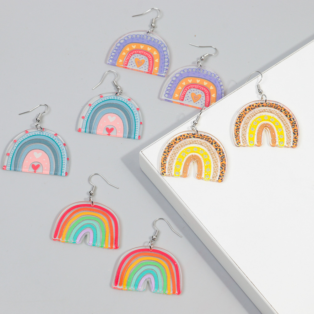 1 Pair Sweet Rainbow Heart Shape Arylic Drop Earrings display picture 6