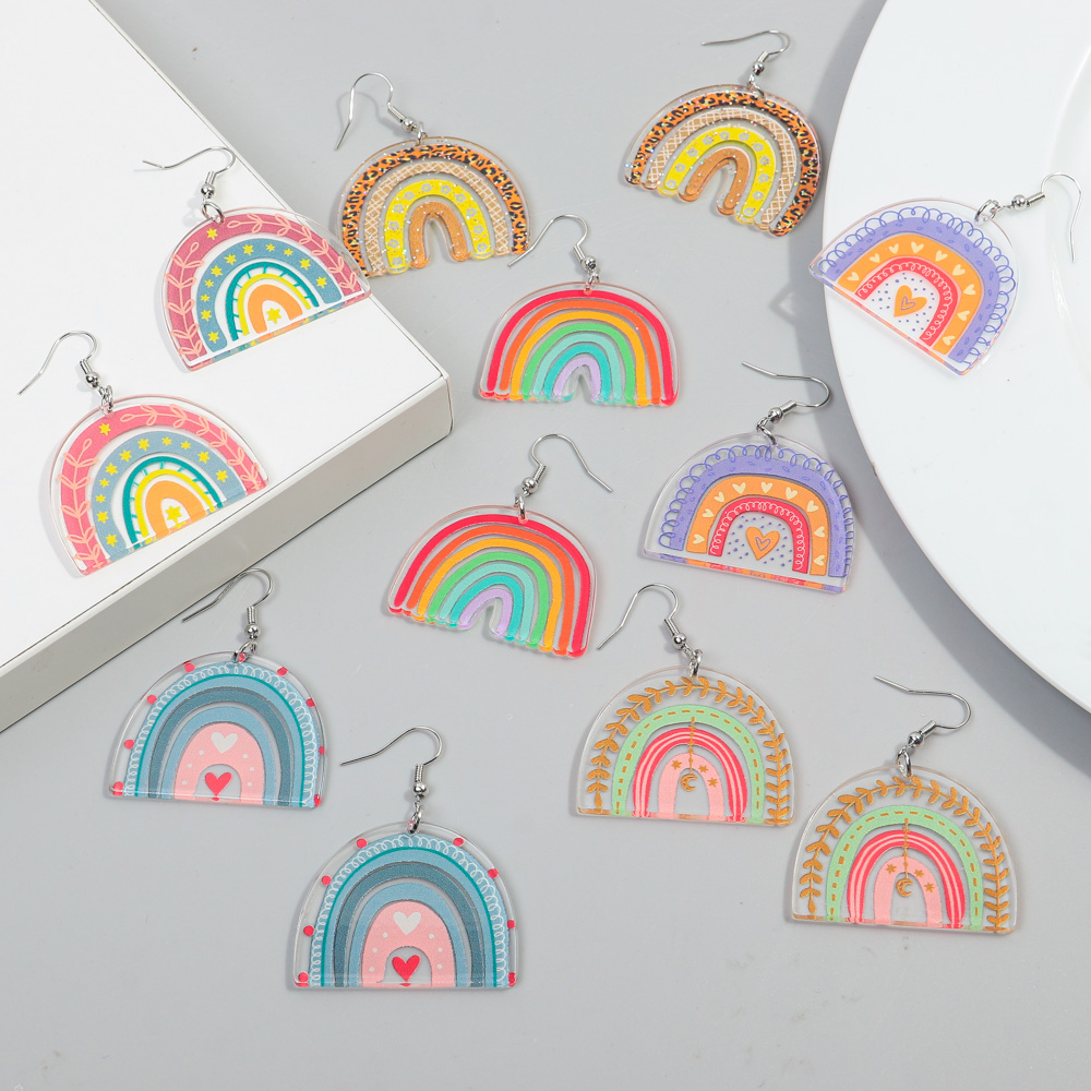 1 Pair Sweet Rainbow Heart Shape Arylic Drop Earrings display picture 7