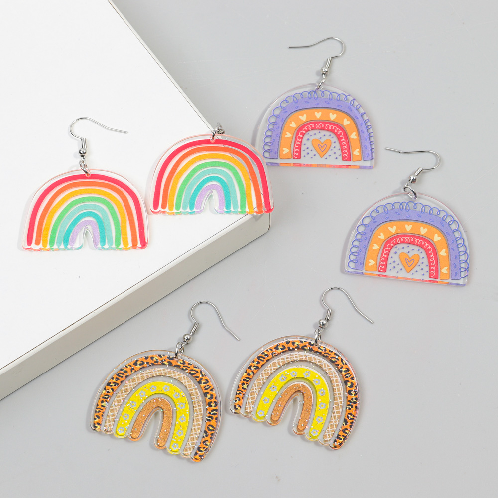 1 Pair Sweet Rainbow Heart Shape Arylic Drop Earrings display picture 4