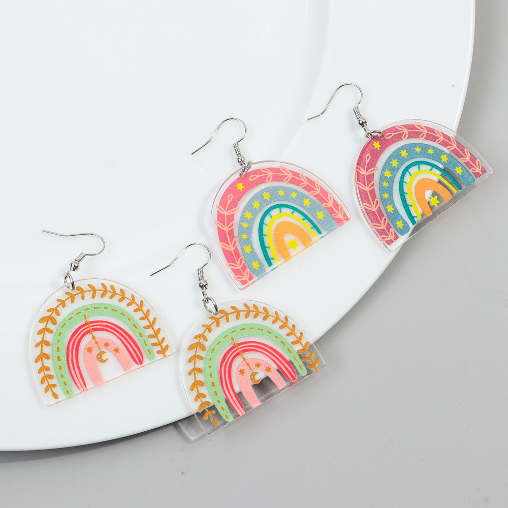 1 Pair Sweet Rainbow Heart Shape Arylic Drop Earrings display picture 5