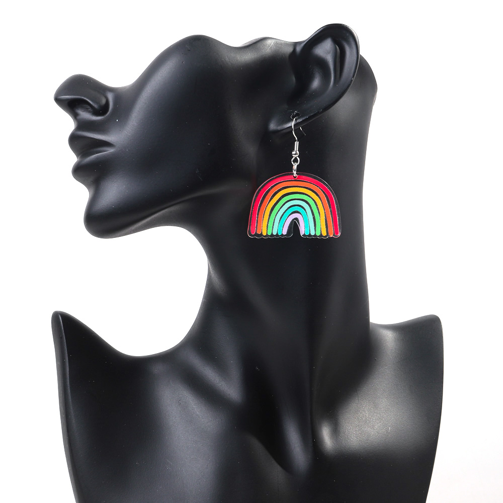 1 Pair Sweet Rainbow Heart Shape Arylic Drop Earrings display picture 2