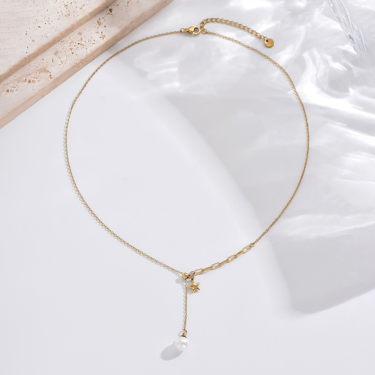 Acier Inoxydable 304 Plaqué Or 14K Style Simple Placage Incruster Rond Star Perle D'eau Douce Collier display picture 1