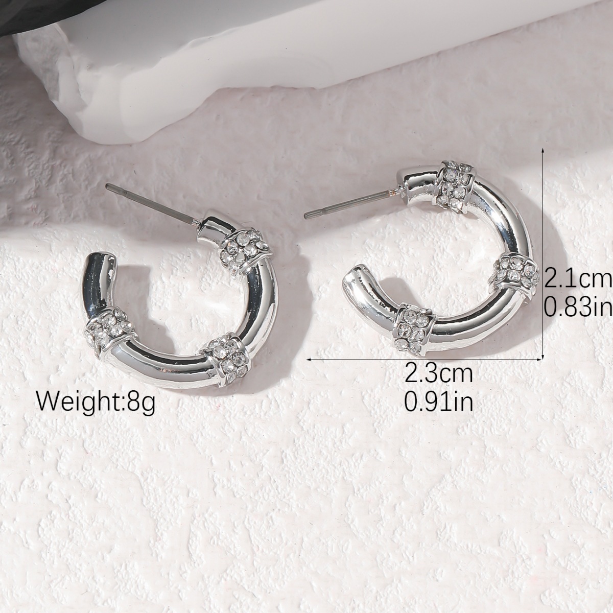 1 Pair Lady C Shape Inlay Alloy Zircon Ear Studs display picture 2