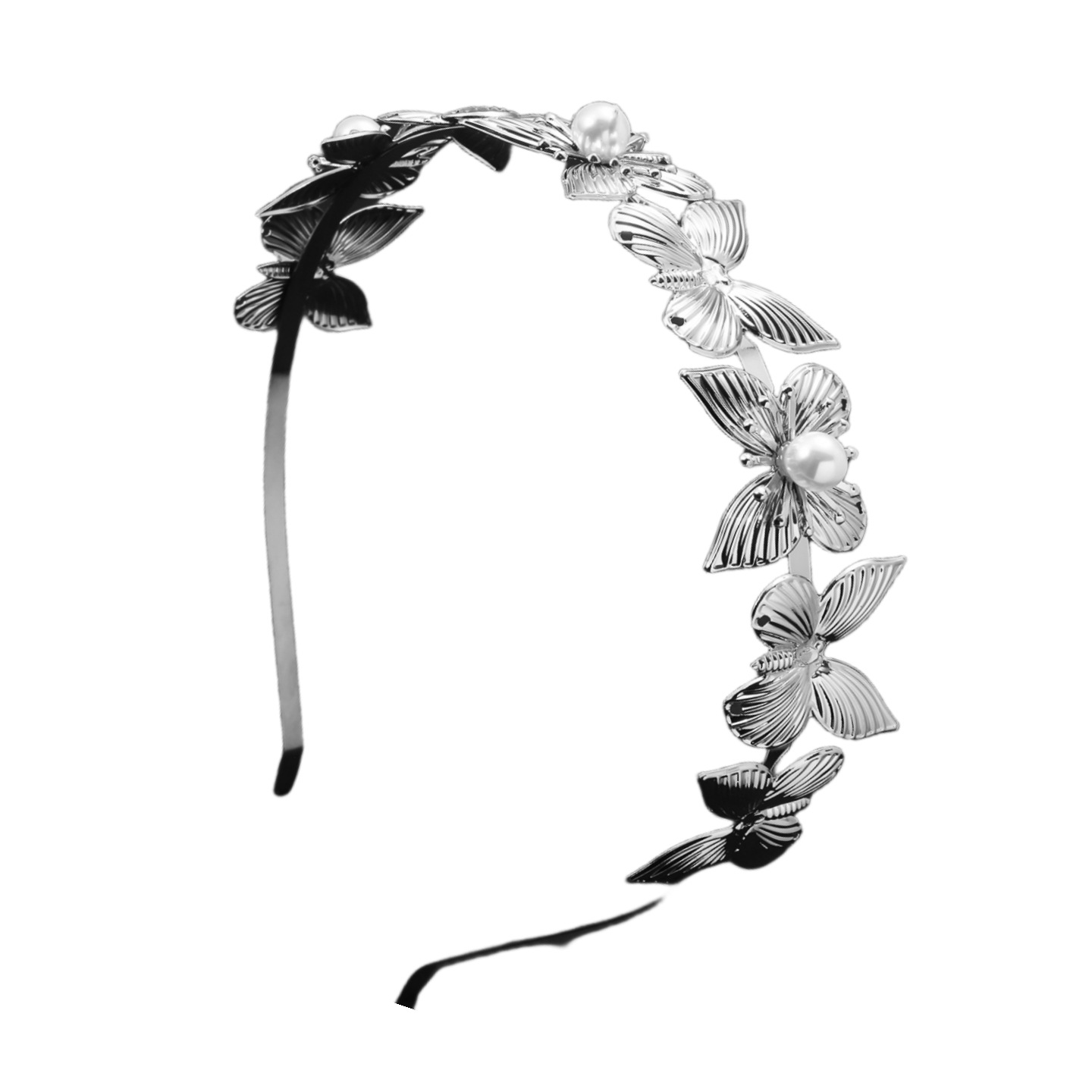 Frau Dame Schmetterling Metall Inlay Künstliche Perlen Haarband display picture 1