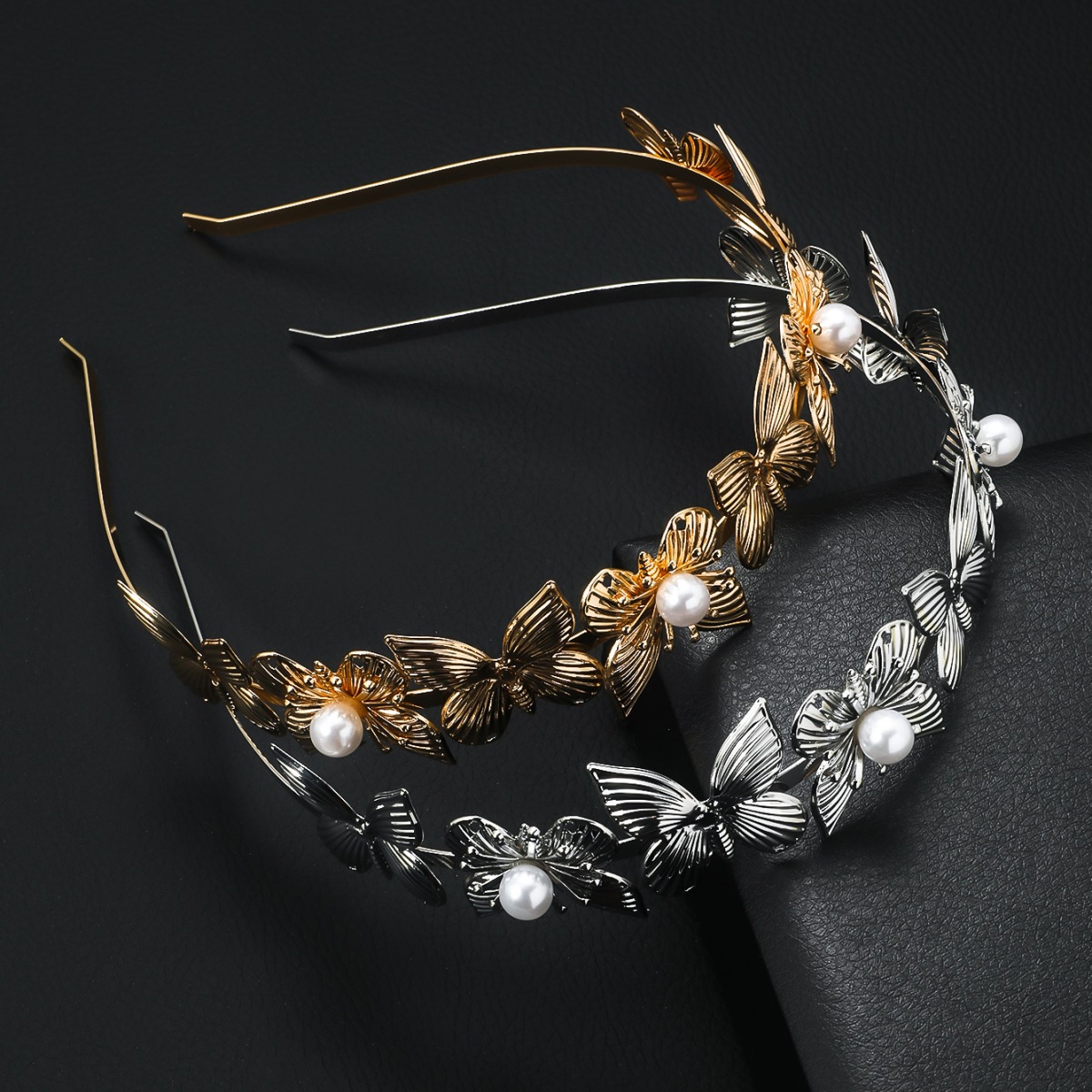 Frau Dame Schmetterling Metall Inlay Künstliche Perlen Haarband display picture 3