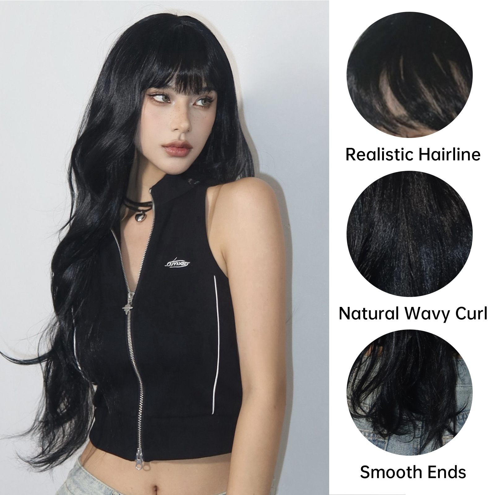 Women's Simple Style Black Casual Holiday Chemical Fiber Bangs Long Curly Hair Wig Net display picture 5