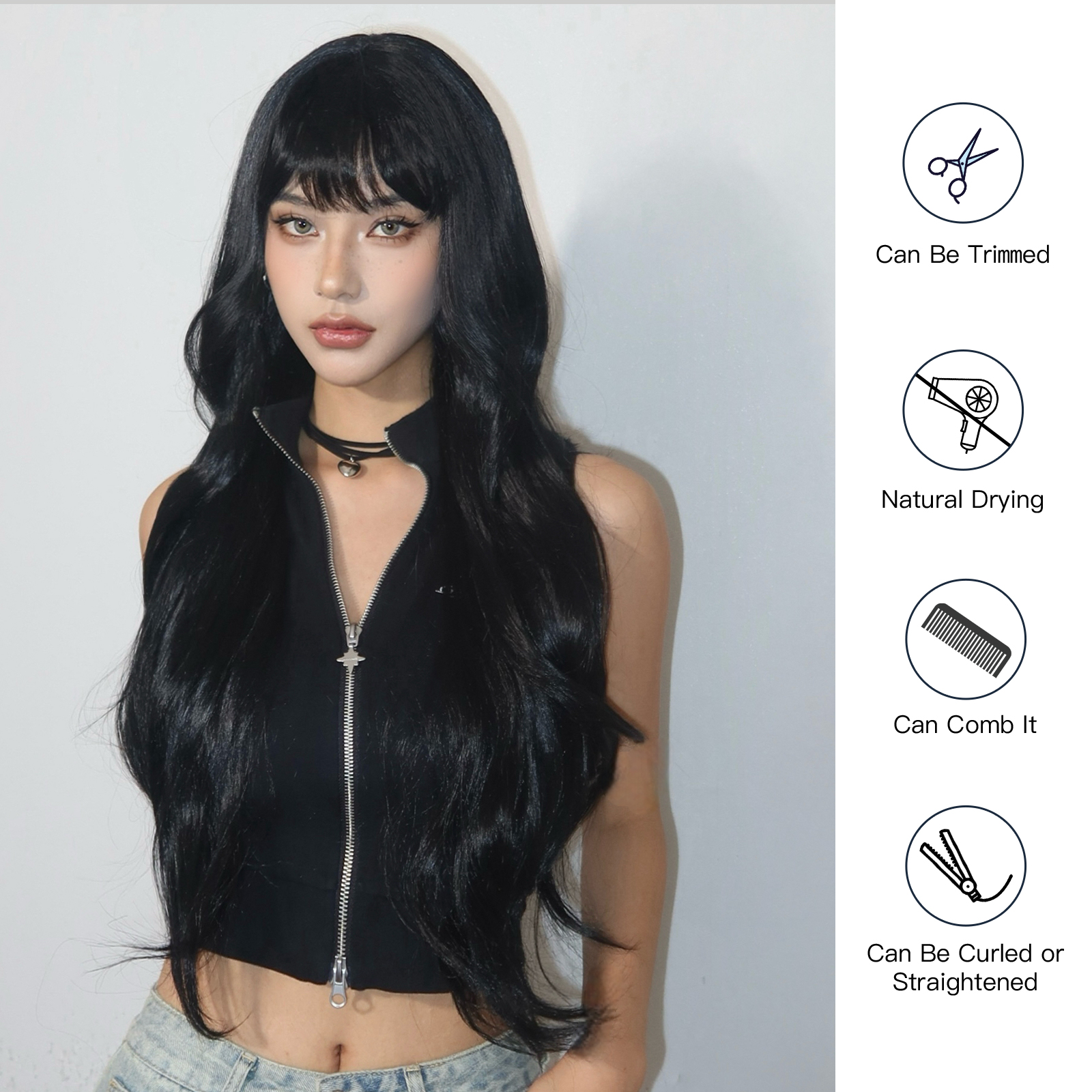 Women's Simple Style Black Casual Holiday Chemical Fiber Bangs Long Curly Hair Wig Net display picture 3