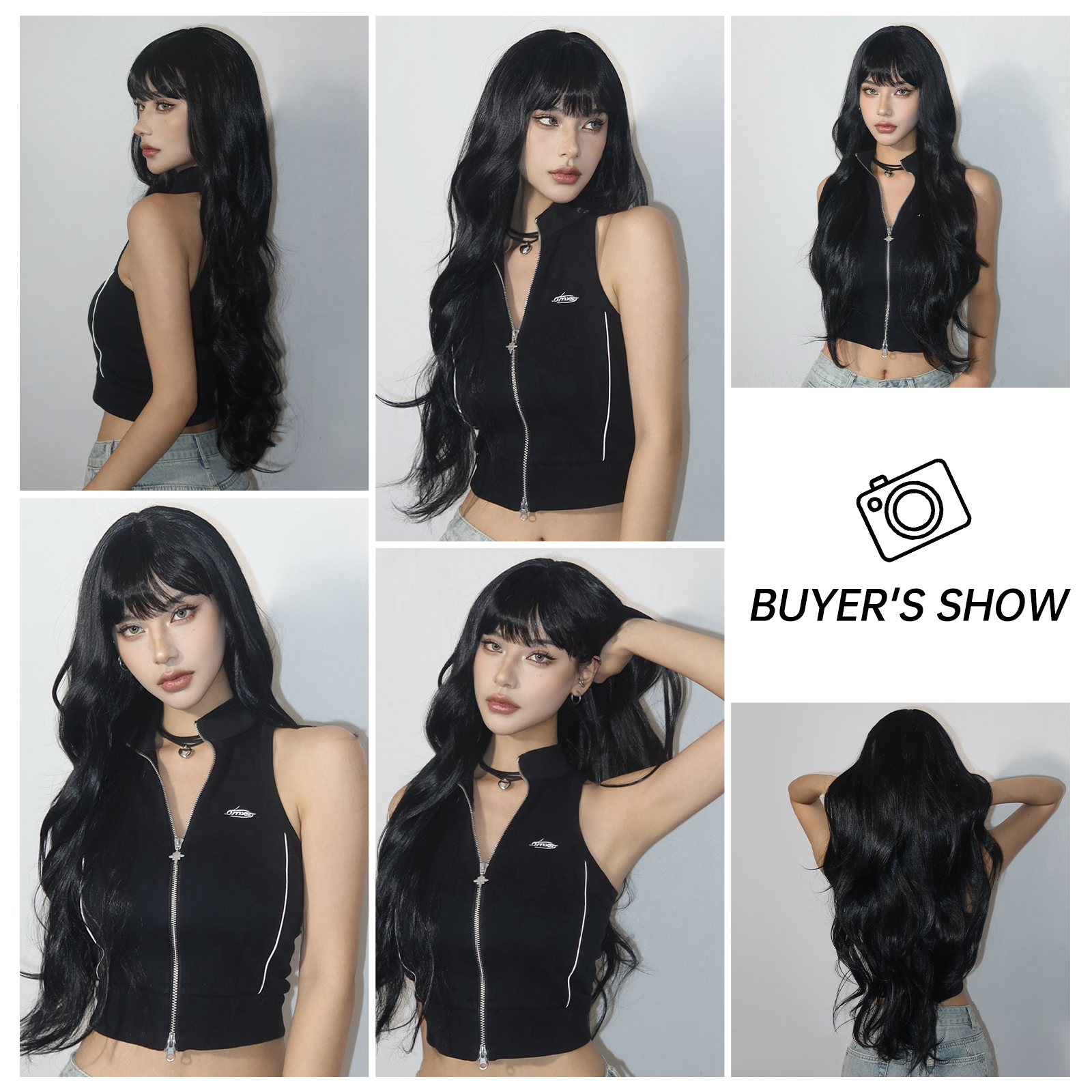 Women's Simple Style Black Casual Holiday Chemical Fiber Bangs Long Curly Hair Wig Net display picture 2